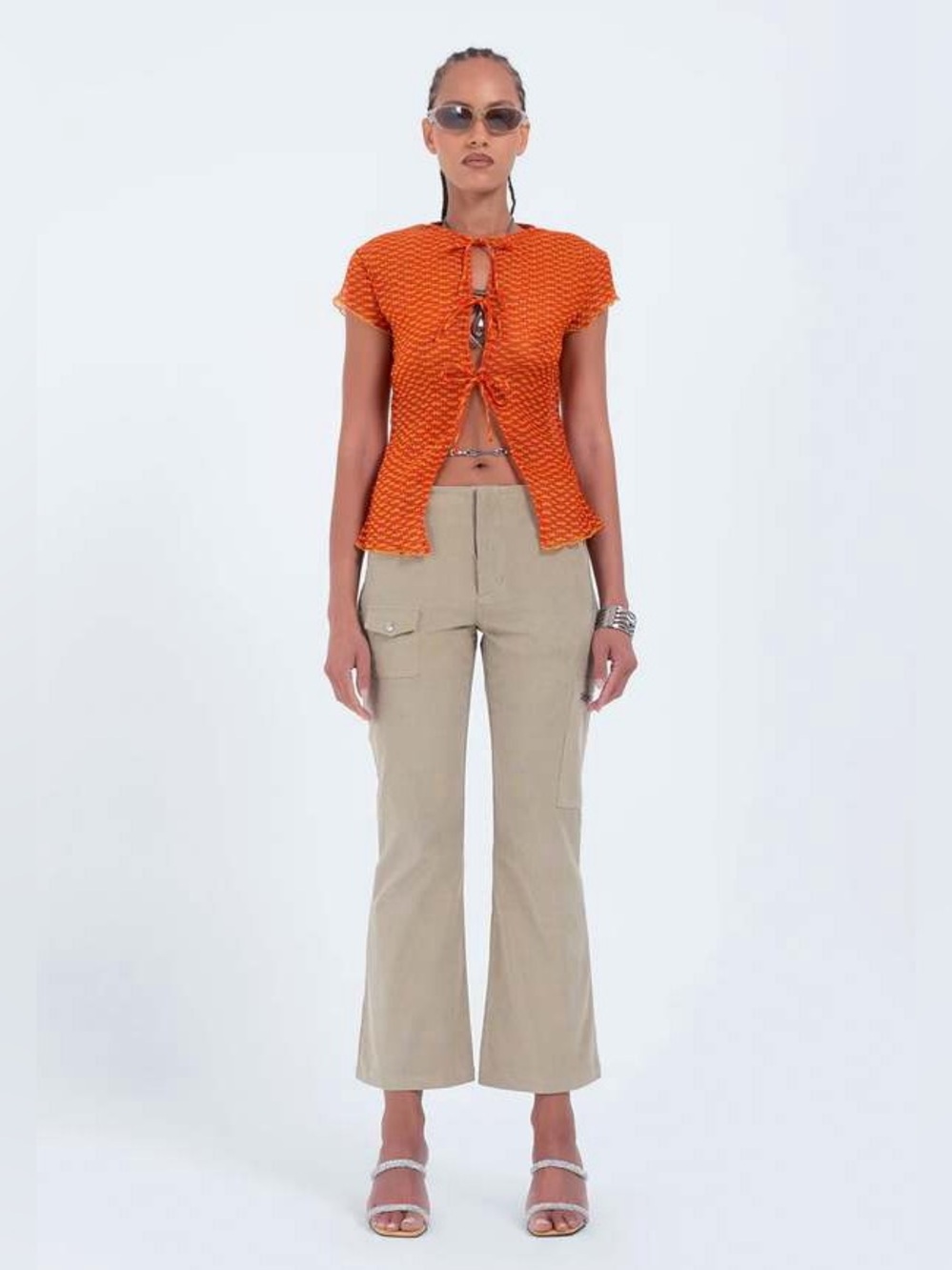 Arthur Orange & Yellow Tie-Front Short Sleeve Top blouse size 2 short sleeve